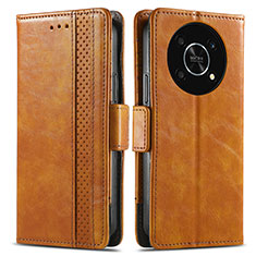 Leather Case Stands Flip Cover Holder S02D for Huawei Nova Y90 Light Brown