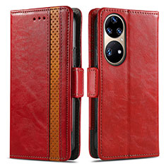 Leather Case Stands Flip Cover Holder S02D for Huawei P50 Pro Red