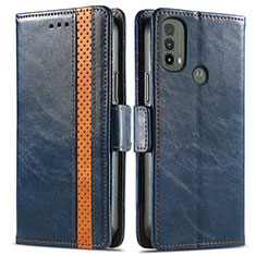 Leather Case Stands Flip Cover Holder S02D for Motorola Moto E20 Blue