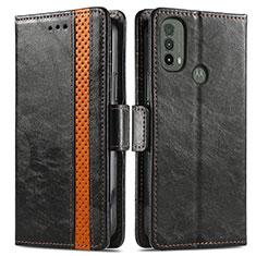 Leather Case Stands Flip Cover Holder S02D for Motorola Moto E30 Black