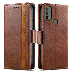 Leather Case Stands Flip Cover Holder S02D for Motorola Moto E30 Brown