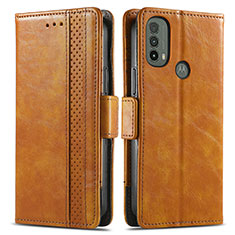 Leather Case Stands Flip Cover Holder S02D for Motorola Moto E30 Light Brown