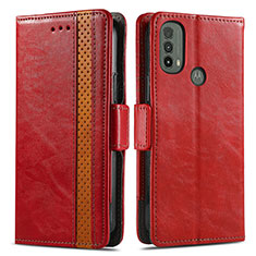 Leather Case Stands Flip Cover Holder S02D for Motorola Moto E30 Red