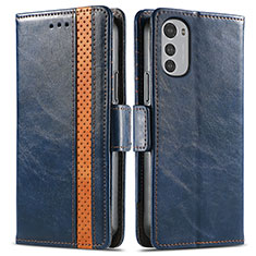 Leather Case Stands Flip Cover Holder S02D for Motorola Moto E32 Blue