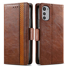 Leather Case Stands Flip Cover Holder S02D for Motorola Moto E32 Brown