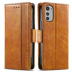 Leather Case Stands Flip Cover Holder S02D for Motorola Moto E32 Light Brown