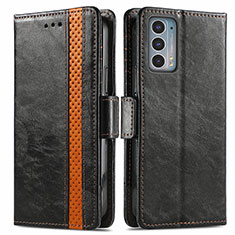 Leather Case Stands Flip Cover Holder S02D for Motorola Moto Edge 20 5G Black