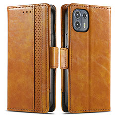 Leather Case Stands Flip Cover Holder S02D for Motorola Moto Edge 20 Lite 5G Light Brown