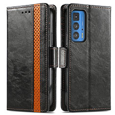 Leather Case Stands Flip Cover Holder S02D for Motorola Moto Edge 20 Pro 5G Black