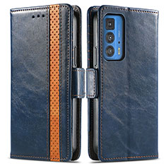 Leather Case Stands Flip Cover Holder S02D for Motorola Moto Edge 20 Pro 5G Blue