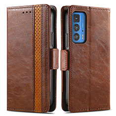 Leather Case Stands Flip Cover Holder S02D for Motorola Moto Edge 20 Pro 5G Brown