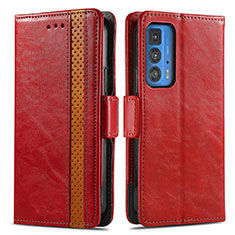 Leather Case Stands Flip Cover Holder S02D for Motorola Moto Edge 20 Pro 5G Red