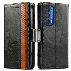 Leather Case Stands Flip Cover Holder S02D for Motorola Moto Edge (2021) 5G Black
