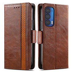 Leather Case Stands Flip Cover Holder S02D for Motorola Moto Edge (2021) 5G Brown