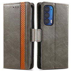 Leather Case Stands Flip Cover Holder S02D for Motorola Moto Edge (2021) 5G Gray