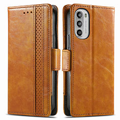 Leather Case Stands Flip Cover Holder S02D for Motorola Moto Edge (2022) 5G Light Brown