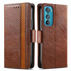 Leather Case Stands Flip Cover Holder S02D for Motorola Moto Edge 30 5G Brown