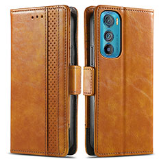 Leather Case Stands Flip Cover Holder S02D for Motorola Moto Edge 30 5G Light Brown