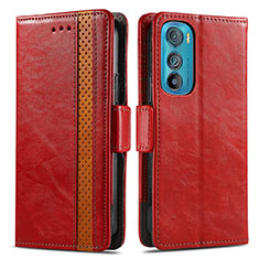 Leather Case Stands Flip Cover Holder S02D for Motorola Moto Edge 30 5G Red