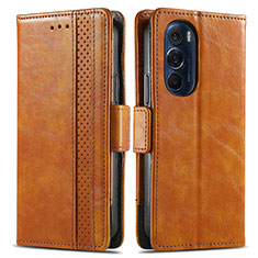 Leather Case Stands Flip Cover Holder S02D for Motorola Moto Edge 30 Pro 5G Light Brown