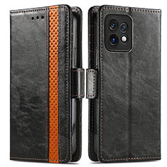 Leather Case Stands Flip Cover Holder S02D for Motorola Moto Edge 40 Pro 5G Black