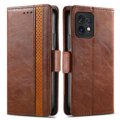 Leather Case Stands Flip Cover Holder S02D for Motorola Moto Edge 40 Pro 5G Brown