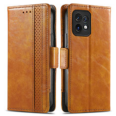 Leather Case Stands Flip Cover Holder S02D for Motorola Moto Edge 40 Pro 5G Light Brown