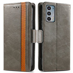 Leather Case Stands Flip Cover Holder S02D for Motorola Moto Edge Lite 5G Gray