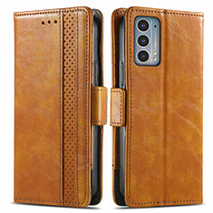Leather Case Stands Flip Cover Holder S02D for Motorola Moto Edge Lite 5G Light Brown