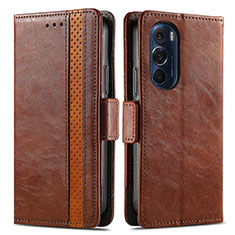 Leather Case Stands Flip Cover Holder S02D for Motorola Moto Edge Plus (2022) 5G Brown