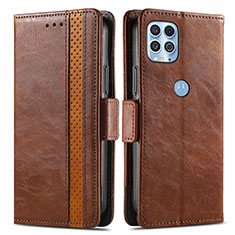 Leather Case Stands Flip Cover Holder S02D for Motorola Moto Edge S 5G Brown
