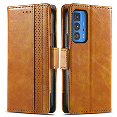 Leather Case Stands Flip Cover Holder S02D for Motorola Moto Edge S Pro 5G Light Brown