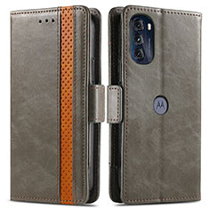 Leather Case Stands Flip Cover Holder S02D for Motorola Moto G 5G (2022) Gray
