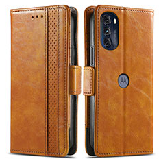 Leather Case Stands Flip Cover Holder S02D for Motorola Moto G 5G (2022) Light Brown