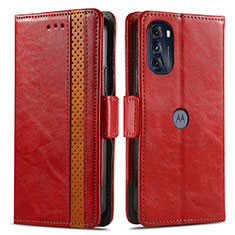 Leather Case Stands Flip Cover Holder S02D for Motorola Moto G 5G (2022) Red