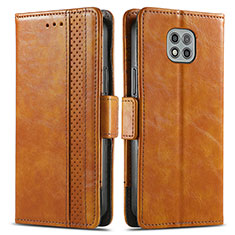 Leather Case Stands Flip Cover Holder S02D for Motorola Moto G Power (2021) Light Brown