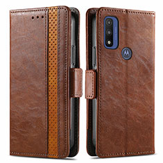 Leather Case Stands Flip Cover Holder S02D for Motorola Moto G Pure Brown