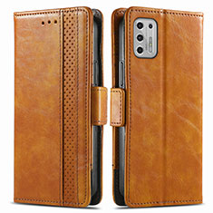 Leather Case Stands Flip Cover Holder S02D for Motorola Moto G Stylus (2021) Light Brown