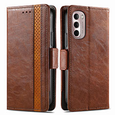 Leather Case Stands Flip Cover Holder S02D for Motorola Moto G Stylus (2022) 4G Brown