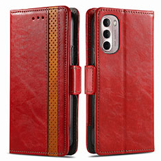 Leather Case Stands Flip Cover Holder S02D for Motorola Moto G Stylus (2022) 4G Red