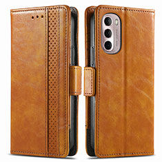 Leather Case Stands Flip Cover Holder S02D for Motorola Moto G Stylus (2022) 5G Light Brown