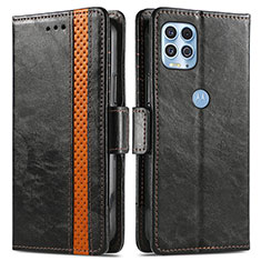 Leather Case Stands Flip Cover Holder S02D for Motorola Moto G100 5G Black