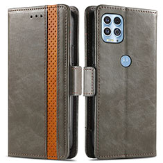 Leather Case Stands Flip Cover Holder S02D for Motorola Moto G100 5G Gray