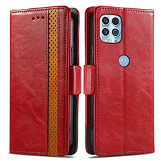 Leather Case Stands Flip Cover Holder S02D for Motorola Moto G100 5G Red
