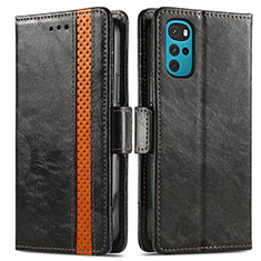 Leather Case Stands Flip Cover Holder S02D for Motorola Moto G22 Black