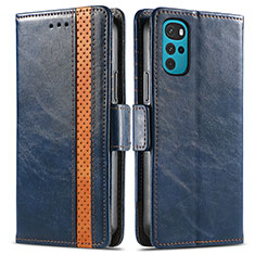 Leather Case Stands Flip Cover Holder S02D for Motorola Moto G22 Blue
