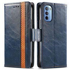 Leather Case Stands Flip Cover Holder S02D for Motorola Moto G31 Blue