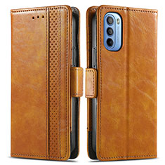 Leather Case Stands Flip Cover Holder S02D for Motorola Moto G31 Light Brown
