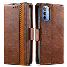 Leather Case Stands Flip Cover Holder S02D for Motorola Moto G41 Brown