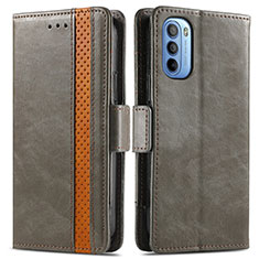 Leather Case Stands Flip Cover Holder S02D for Motorola Moto G41 Gray